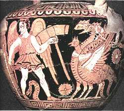 Anfora Charn y Tiro de Dragones. Finales del siglo IV. Pintor Orvieto