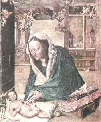 La Virgen adorando al nio. Tabla del polptico de Dresde 1496-1497