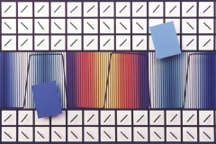 Título: Código Visual 473. Medida: 60 x 110 x 12 cm. Técnica: Acrílico s/tela, p.v.c. y hierro. Autor: Rómulo Contreras. Fecha: 1994